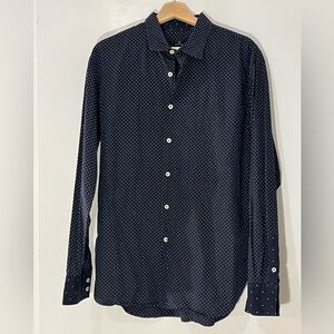 Tailored-Fit Navy and White Spot Print Shirt